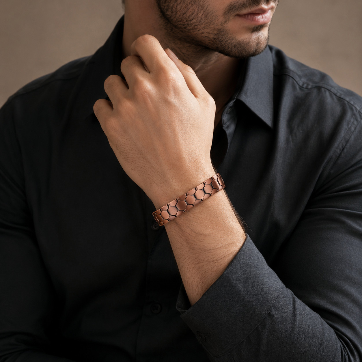 Hexagon Link Pure Copper Bracelet view 2