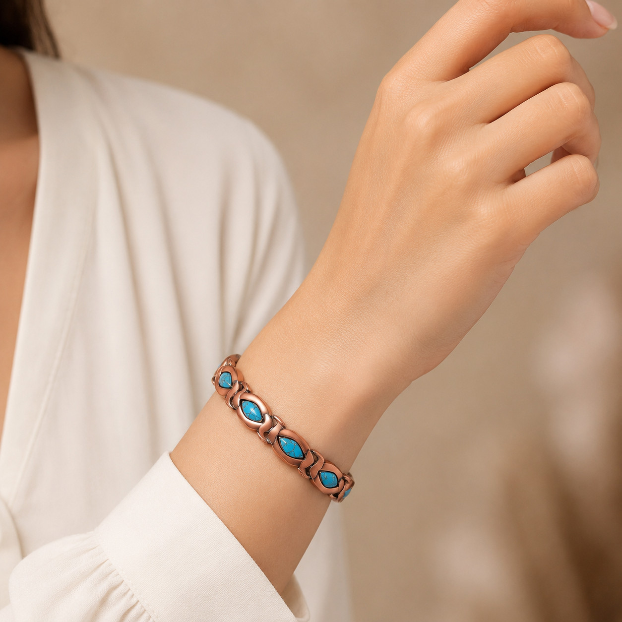 Blue Stone Leaf Copper Bracelet