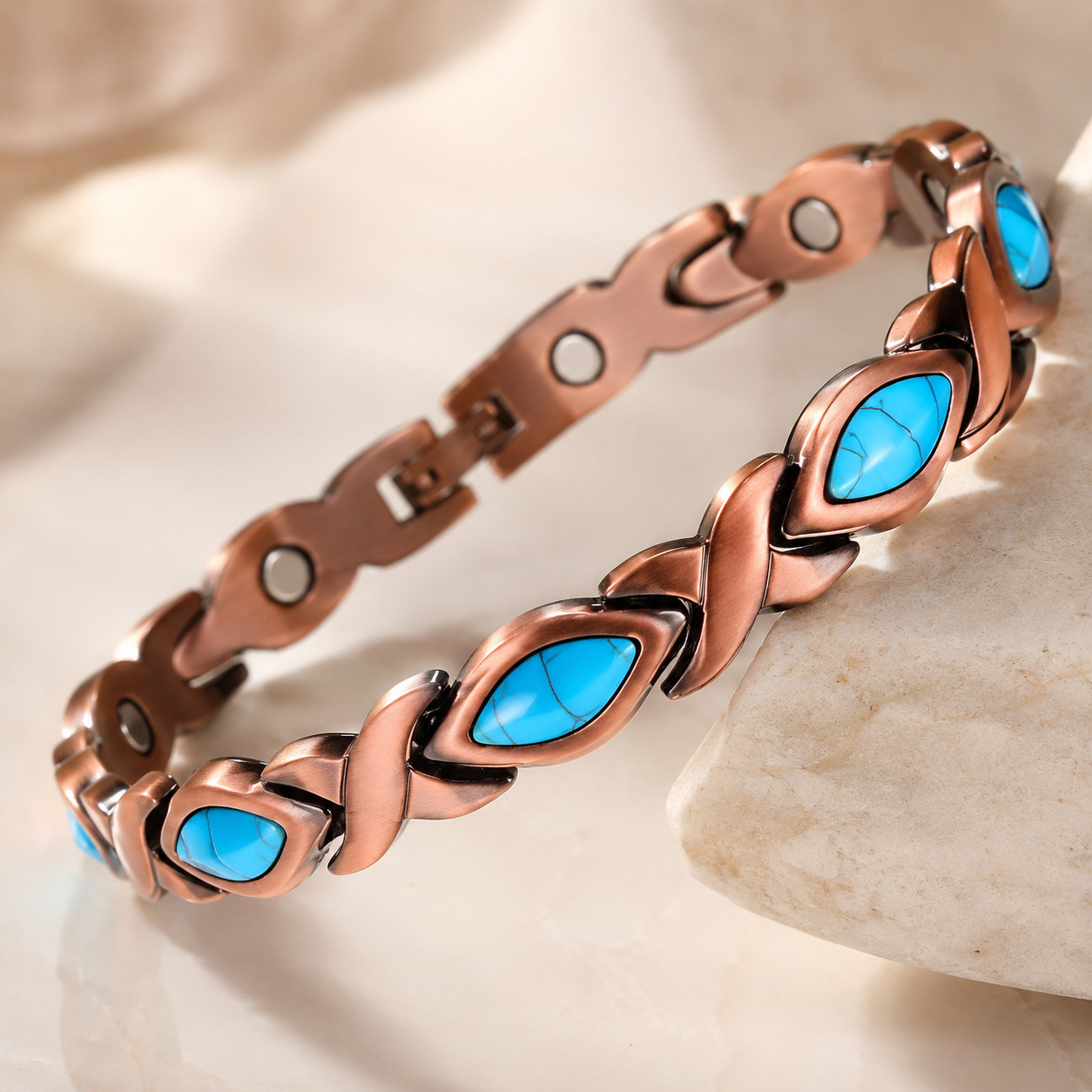 Blue Stone Leaf Copper Bracelet view 3