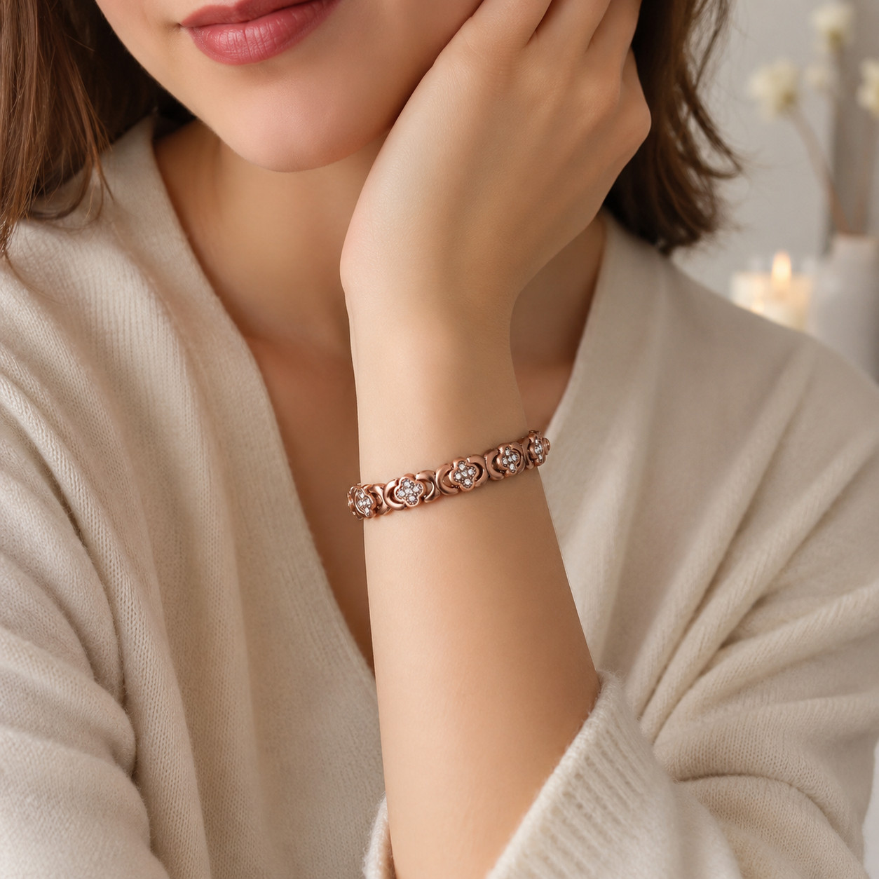 Crystal Flower Copper Bracelet view 7