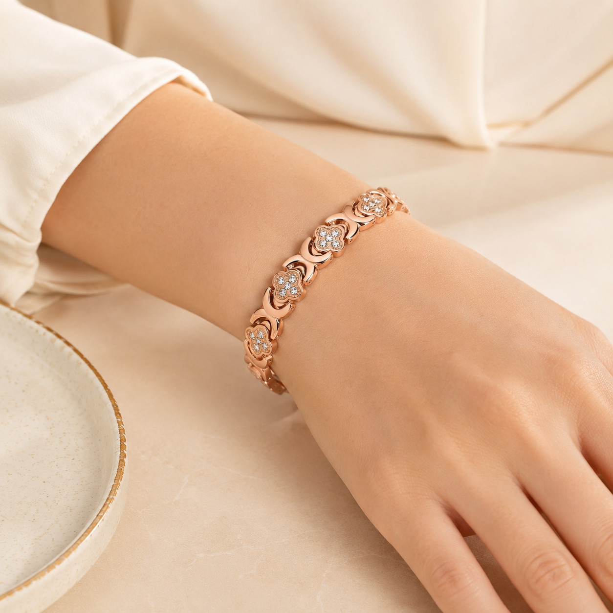 Crystal Flower Copper Bracelet