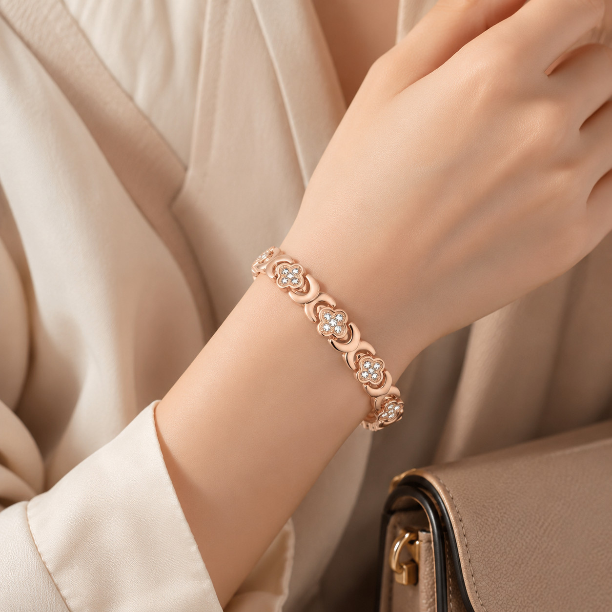 Crystal Flower Copper Bracelet view 4