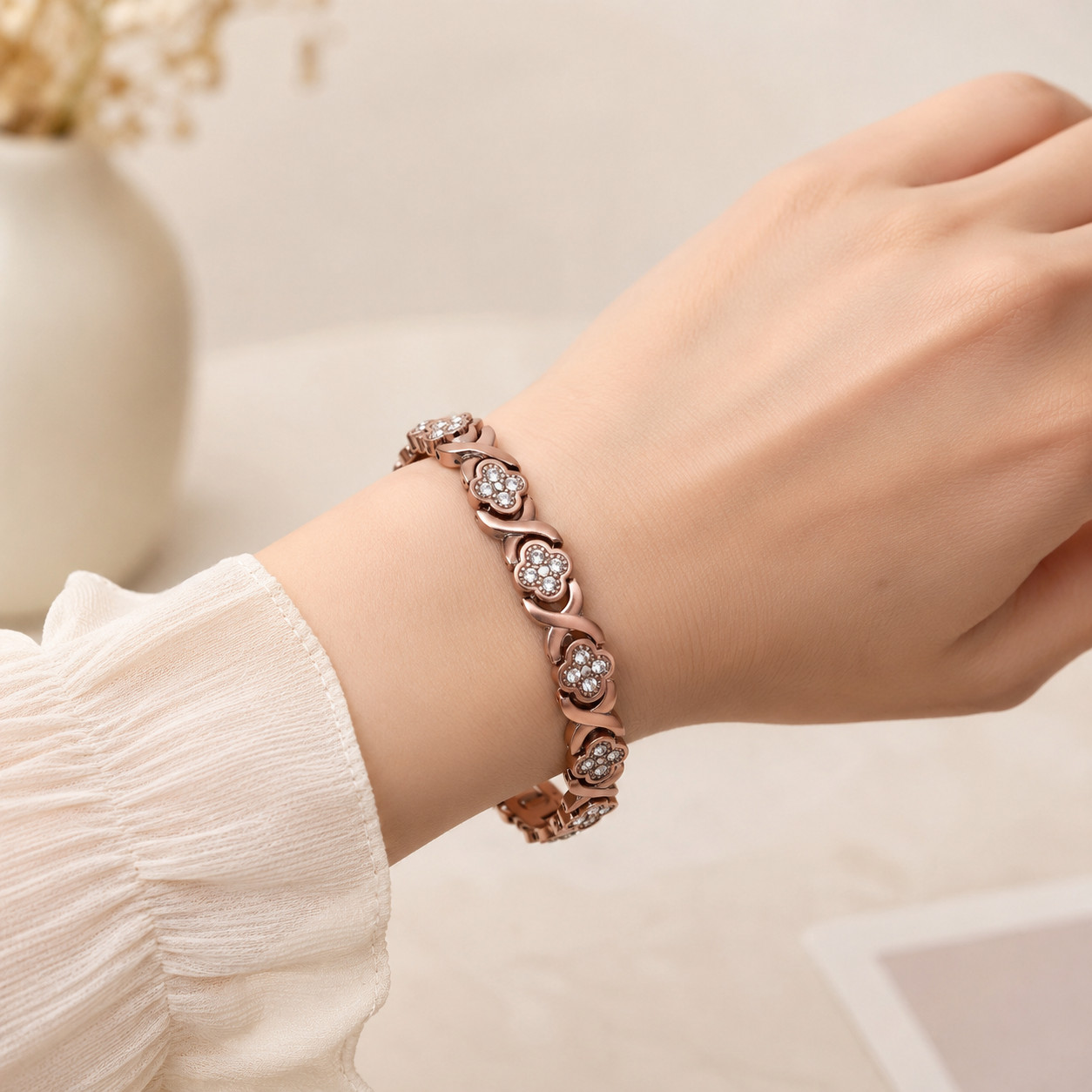 Crystal Flower Copper Bracelet view 6