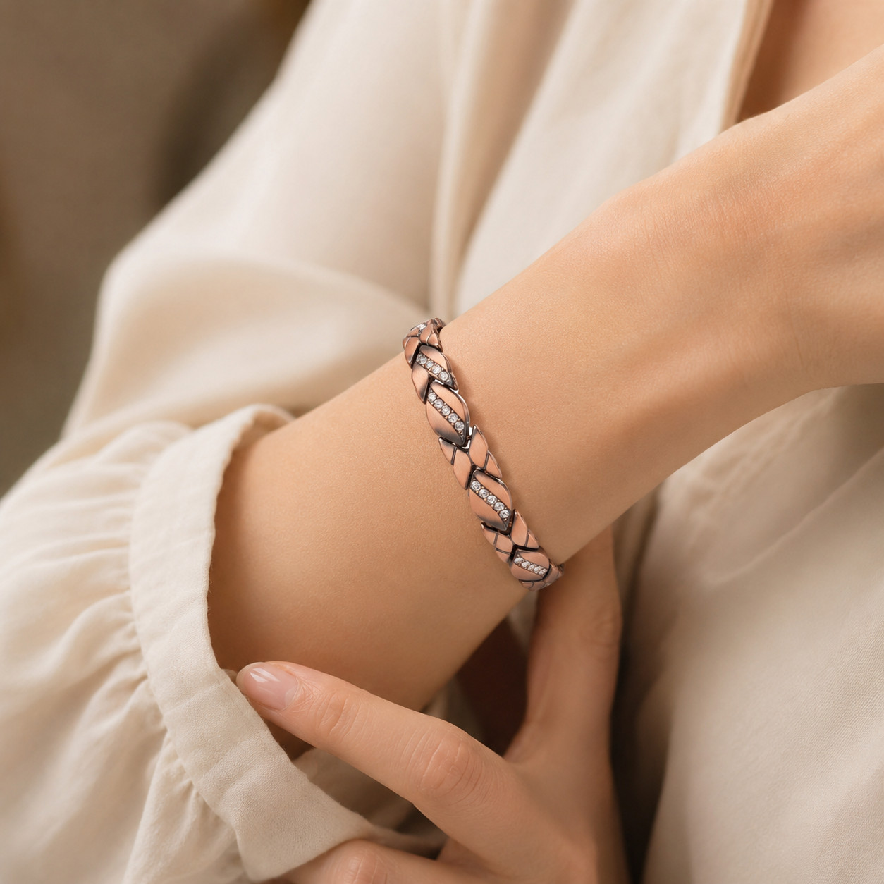 Crystal Leaf Pure Copper Bracelet view 3