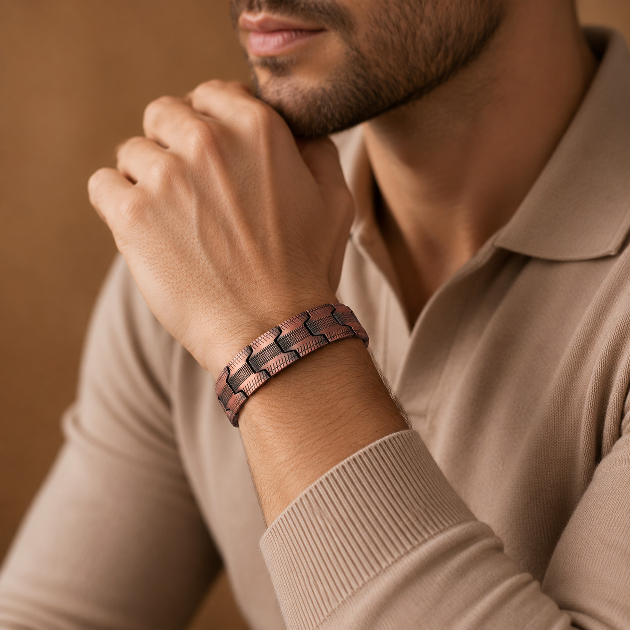 Textured Link Pure Copper Bracelet view 4