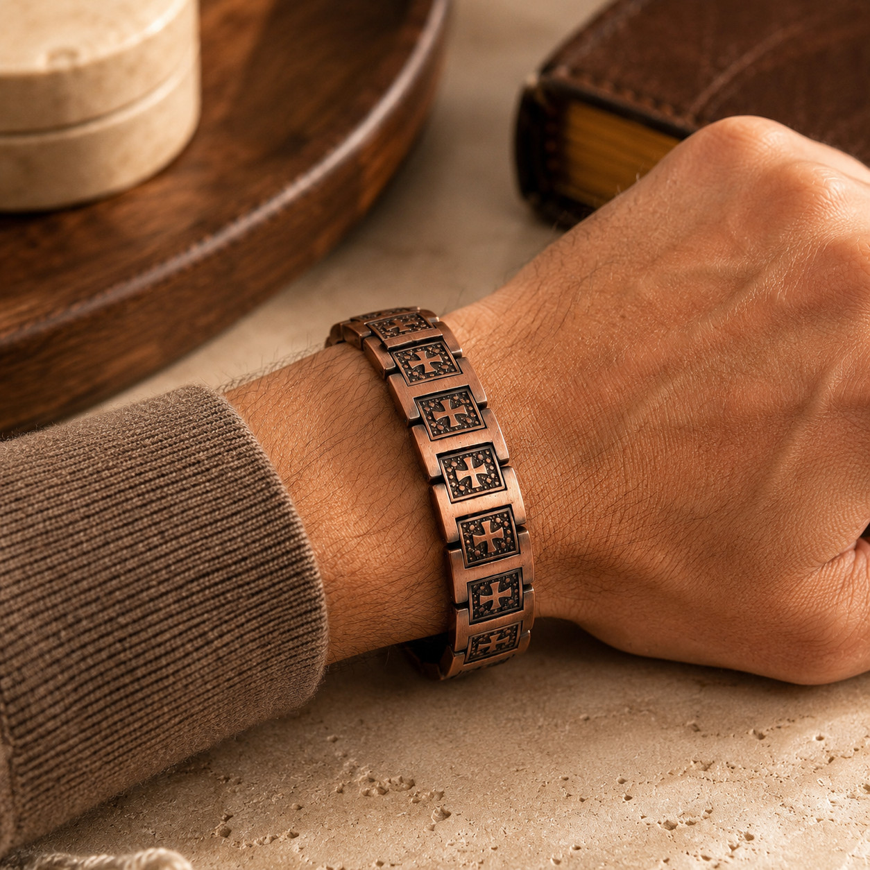 Centered Cross Copper Bracelet